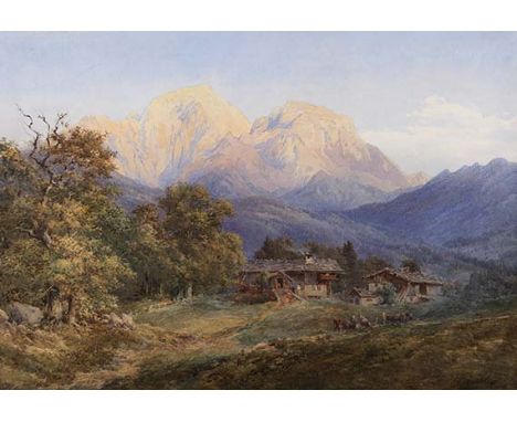 Edward Theodore Compton     1849 London - 1921 Feldafing Hoher Göll, Berchtesgaden. 1878. Aquarell über Bleistift.  Rechts un