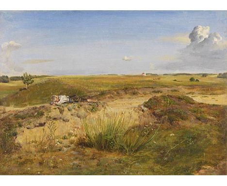Franz von Lenbach     1836 Schrobenhausen - 1904 München Landschaft mit schlafendem Hirtenknaben. Ca. 1858-1860. Öl auf Malpa