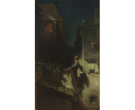 Carl Spitzweg     1808 München - 1885 München Der Mondscheingeiger. Ende 1840er Jahre. Öl auf Leinwand.  Roennefahrt 1077. Ve