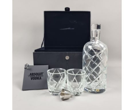 Extremely Rare Absolut Vodka Reijmyre Glass Decanter Presentation Set.   Designed by Skogsberg & Smart and made by hand at Re
