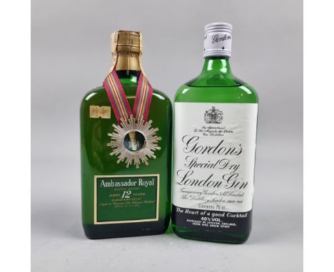 2 Bottles 1980's Spirits: Ambassador Royal 12 Year Old Blended Whisky along with Gordon's Special Dry London Gin 75cl  
