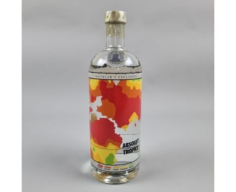 Absolut "Flavor Of The Tropics" Limited Edition Mango, Orange, Lychee, Pineapple and Melon Flavoured Vodka. Label designed by