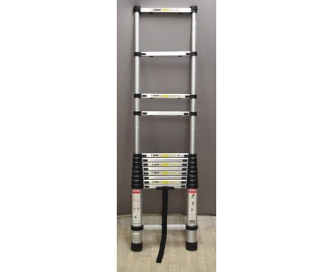 A telescopic portable aluminium ladder, height when collapsed 82cm
