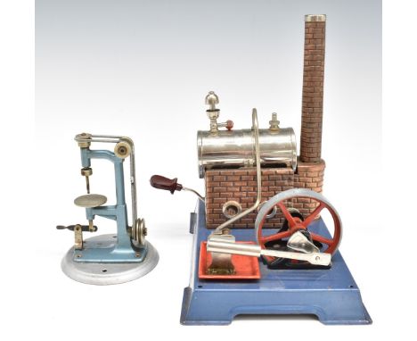 Wilesco model D16&nbsp;stationary live steam engine with oscillating cylinder and whistle, together with a Wilesco drill