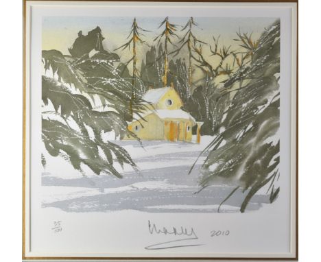 Charles, Prince of Wales, signed limited edition lithograph 35/100 'The Sanctuary in the Snow, Highgrove Garden' with certifi