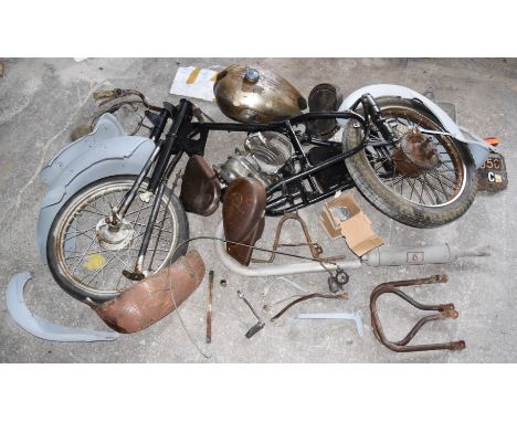 1950 Peugeot 125cc two stroke motorcycle project, with plunger type suspension. Dismantled by a friend of the vendor who unfo