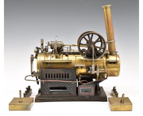 Doll model 520 overtype live steam engine with single cylinder, with twin fly wheels, lever safety valve, sight glass and boi