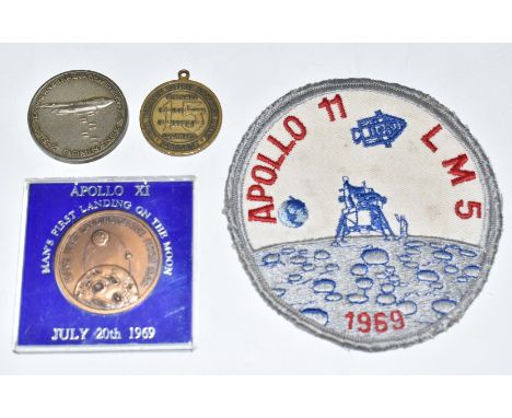 Apollo 11 LM5 1969 mission&nbsp;patch, diameter 10cm, medallion relating to the mission, B2 stealth bomber medallion and a Lo