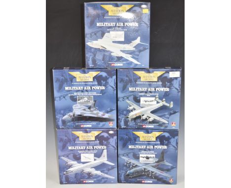 Five Corgi The Aviation Archive Military Air Power 1:144 scale limited edition and 1st issue diecast model aeroplanes Hercule