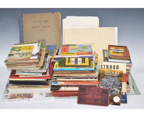 Vintage guides, maps and booklets including many cloth maps, 1919 Duckhams Ogilby book of maps, Severn bore guide, Stroud, Wo