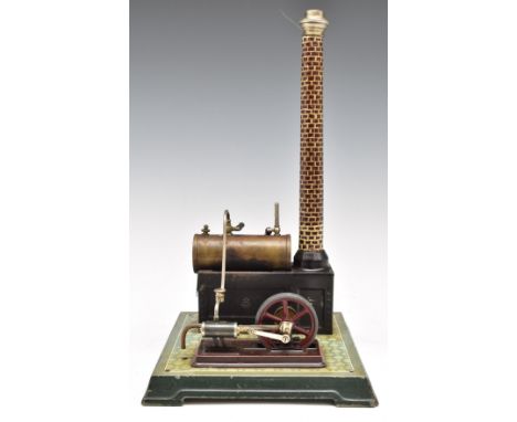 Bing&nbsp;stationary live steam engine c1920, with slip eccentric reversing, whistle and spring safety valve, on tiled effect