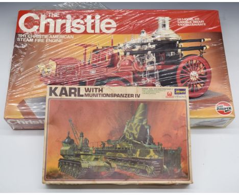 Two various model kits Airfix Series 20 The Christie 1911 Christie American Fire Engine 20442 and Hasegawa Mini Box 33 1:72 s