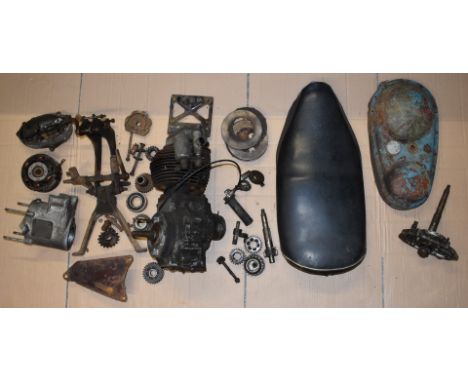 BSA C11 or C12 motorcycle engine, stand, gearbox parts, seat etc