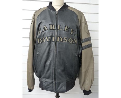 Harley Davidson two-tone leather motorcycle jacket, size XXL