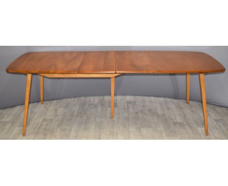 Ercol retro/mid century modern light elm dining table with two extension panels, minimum length 154, width 84cm, height 74cm,