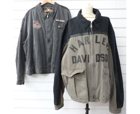 Two Harley Davidson motorcycle jackets, both denim, size XXL