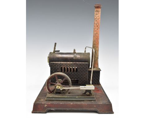 Doll stationary live steam engine with&nbsp;oscillating cylinder, sight glass, central safety valve and burner