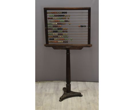 19thC abacus with painted beads, height 123cm