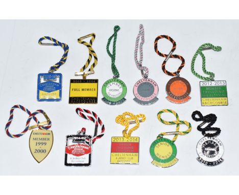 A collection of enamel and similar Cheltenham races member badges, c1999-2016
