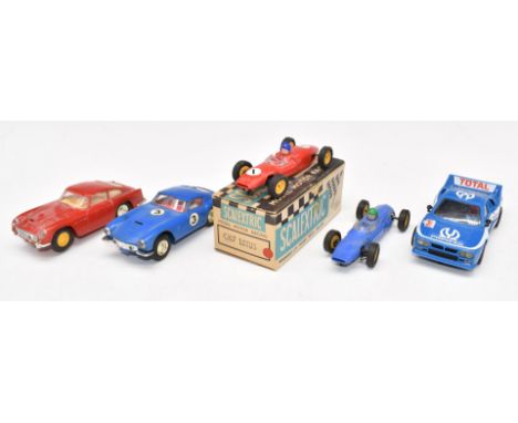 Five Tri-ang Scalextric model motor racing cars Lotus C67 in original box, Ferrari GT 250 Berlinetta C69, Aston Martin DB4 GT