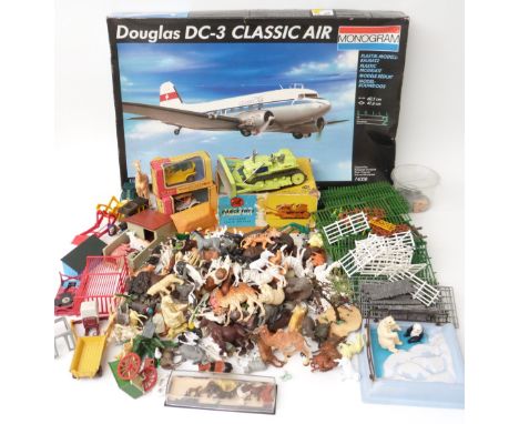 A collection of Britains and similar model farm animals, buildings and accessories together with a Corgi diecast model Euclid