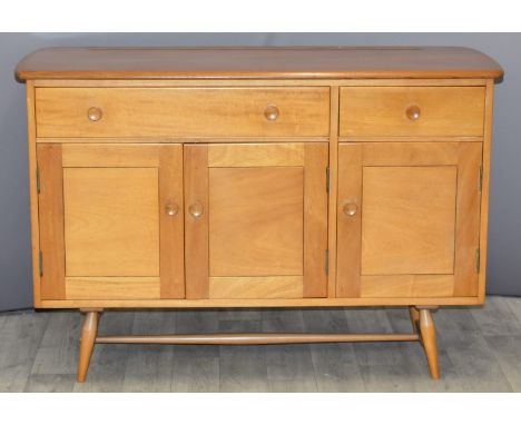 Ercol or similar light elm sideboard fitted two drawers and three cupboards, W118 x D42 x H82cm