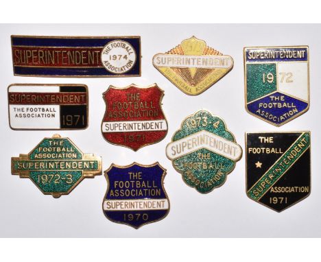 Seven The Football Association enamel Superintendent badges comprising 1970, three 1971, 1972, 1972-3, 1973, 1973-4 and 1974