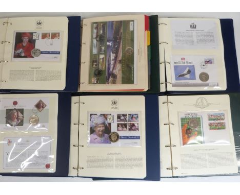 A large collection of GB, Commonwealth and Channel Islands stamp / coin covers in twelve volumes including silver proof and g