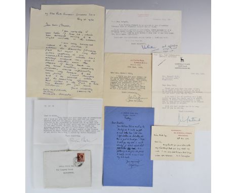 Seven autograph letters and notes signed by authors comprising John Betjeman, Laurie Lee, Clifford Bax, R Austin Freeman, Bar