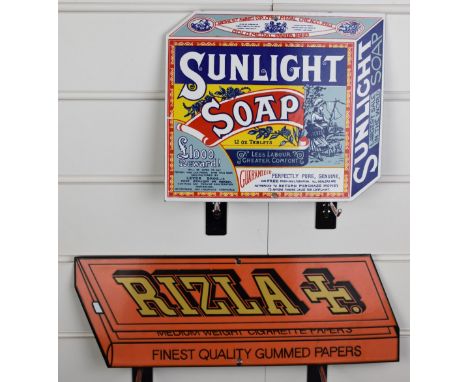 Sunlight soap and Rizla enamel advertising signs, length of longer 40cm