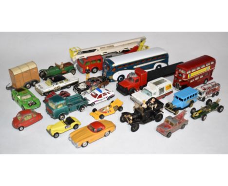 Twenty-two Corgi diecast model vehicles including Mercedes 300 SL, Kennel Club Chevrolet Impala, Heinkel-I, Police Chevrolet 
