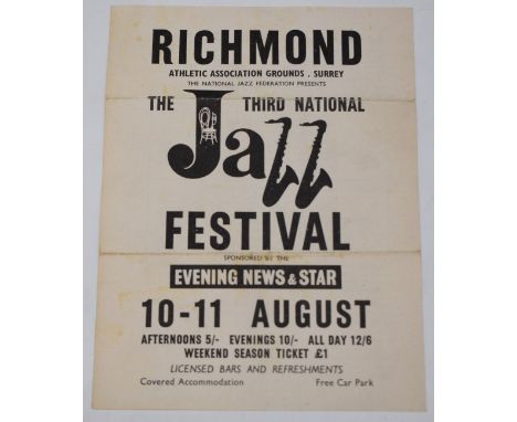 Leaflet for The Third National Jazz Festival, Richmond featuring The Rolling Stones, Chris Barber, Tubby Hayes, Long John Bal