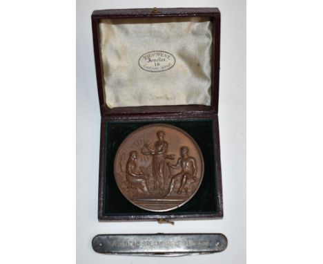 Bronze medallion awarded to Deakin Parker &amp; Co for steam engines 1880 for the Manchester Industrial Exhibition, together 