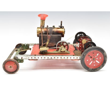 Mamod live steam engine based Meccano car, with single cylinder reversing engine