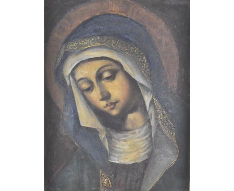 18th or 19thC Old Master school religious portrait of a lady on copper, 22 x 17cm, in part gilt frame