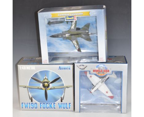 Three 1:48 and 1:72 scale diecast model aeroplanes Armour Collection FW190 Focke Wulf ART.98045, Revell Panavia Tornado 08206