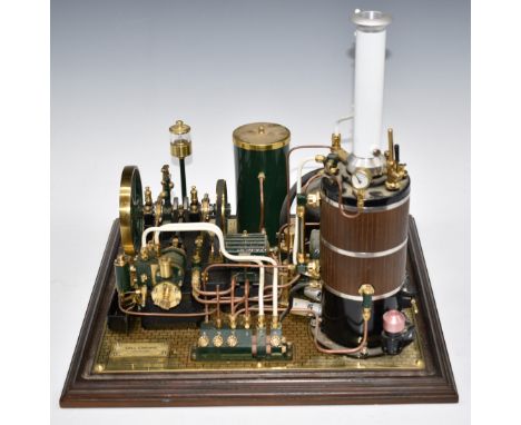 Vision Engineering single cylinder live steam engine and vertical gas fired boiler, the engine having water pump and driving 