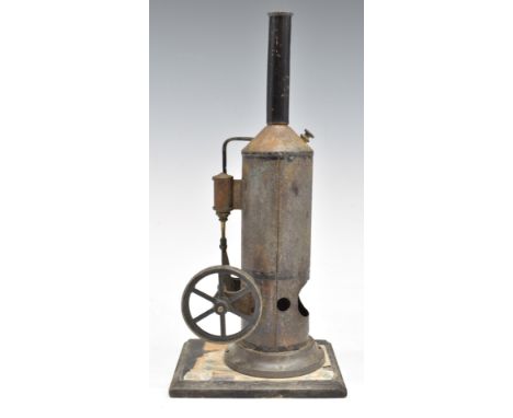 German toy live steam engine, with vertical boiler and single cylinder engine attached, painted to boiler No2 GCR and with pa