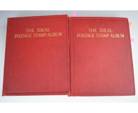 Two Ideal postage stamp albums in a leather case containing a GB, Commonwealth and World stamp collection. Vol 1 and 2, mint 