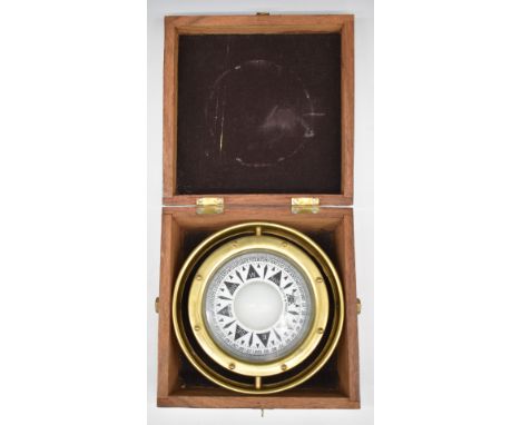Kelvin &amp; Hughes gimballed ship's compass in brass-bound case, W20cm