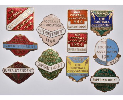 Ten 1960's The Football Association enamel Superintendent badges comprising two 1964, 1965, 1966, 1966-67, two 1967, 1968, tw