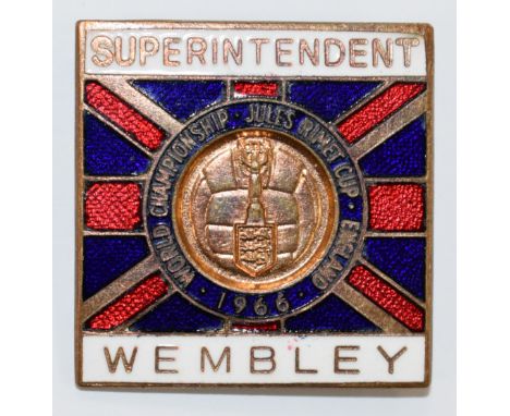 1966 FIFA World Cup enamel Wembley Stadium Superintendent badge marked 'World Championship Jules Rimet Cup England'.&nbsp;