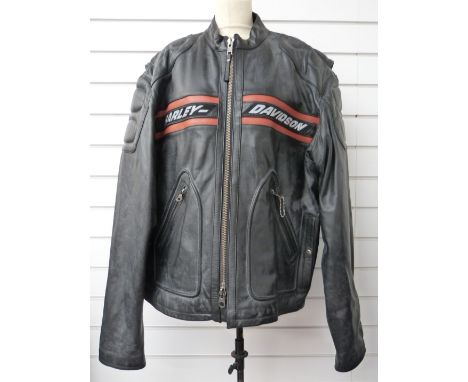 Harley Davidson leather motorcycle jacket with motifs front and back, size XXL