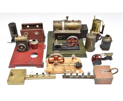Quantity of live steam engine parts including a Fleischmann boiler, stationary steam engine, spare boiler and burners