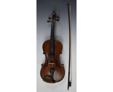 19thC Mittenwald violin and bow, with case