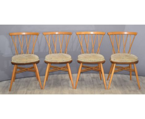 Four Ercol Shalstone retro/mid century modern cross spoke backed dining chairs