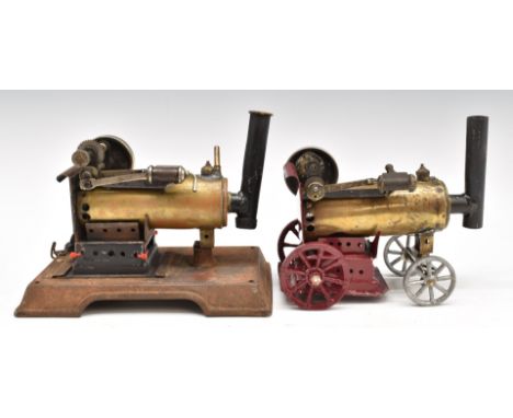 Two Marklin convertible live steam engines, one with cast base and burner model 401, c1919-1930