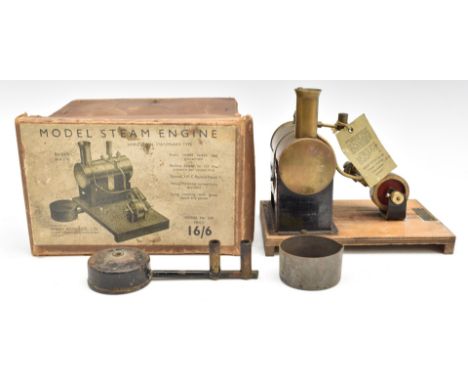 Mersey Models model 52&nbsp;stationary live steam engine, with burner and rare instruction card relating to correct oil, in&n