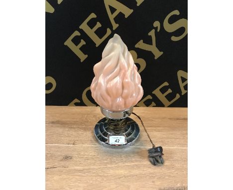 AnN ORIGINAL ART DECO CHROME LAMP WITH FLAME GLASS SHADE