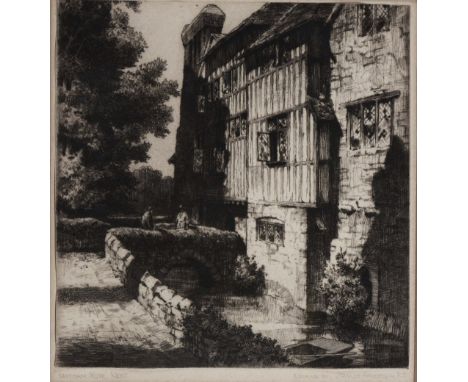 STANLEY ANDERSON Ightham Mote, Kent, inscribed in pencil to the backing sheet, etching, trimmed, 25 x 23.5cm